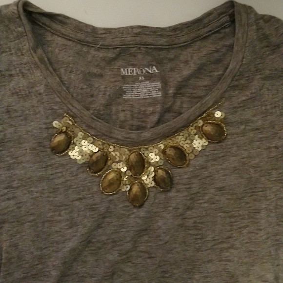 Merona Embellished Microstripe Shirt Size XS - Picture 2 of 3